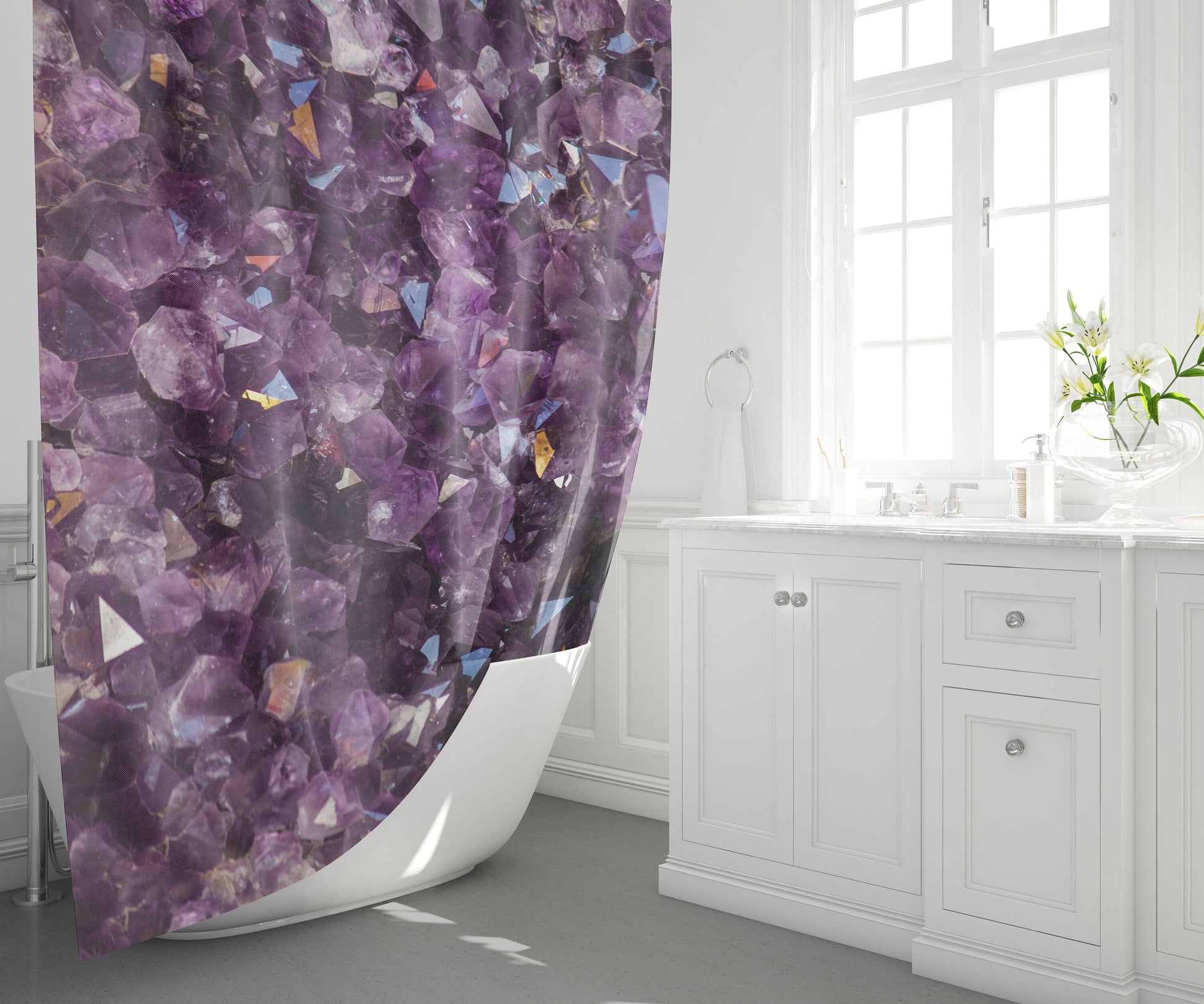 Amethyst Shower Curtain dark purple shower curtain crystal shower curtain spiritual shower curtain healing shower curtain crystals