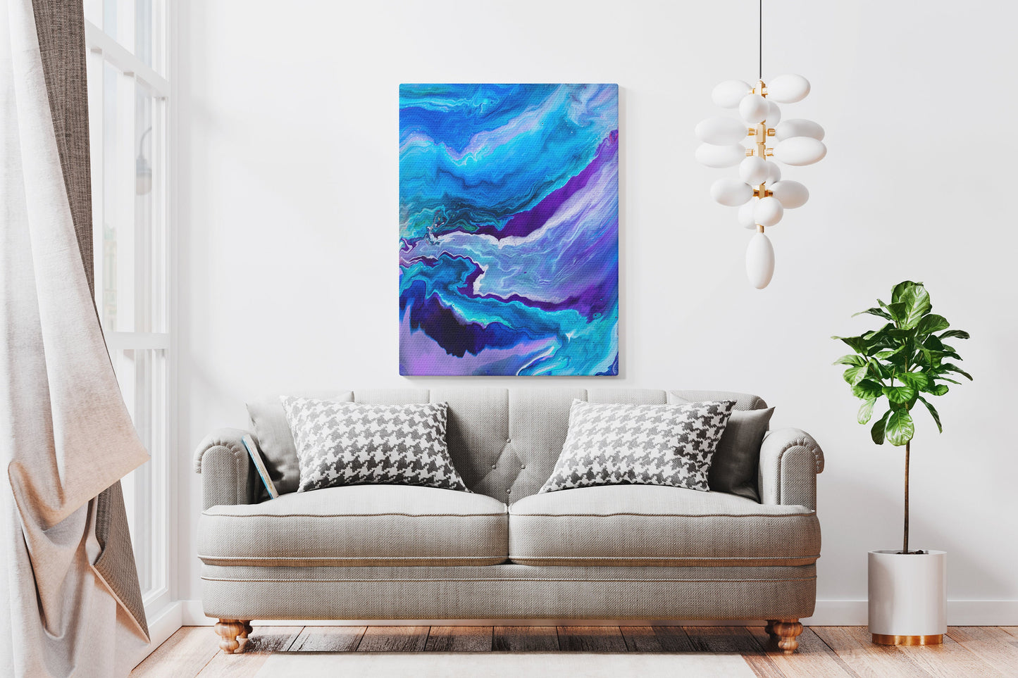 Dreamy Blue Abstract Canvas Wrap ocean artwork aqua turquoise purple art modern beach decor