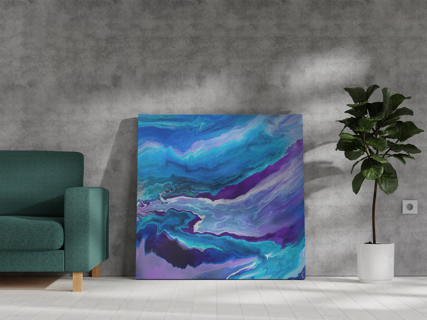 Dreamy Blue Abstract Canvas Wrap ocean artwork aqua turquoise purple art modern beach decor