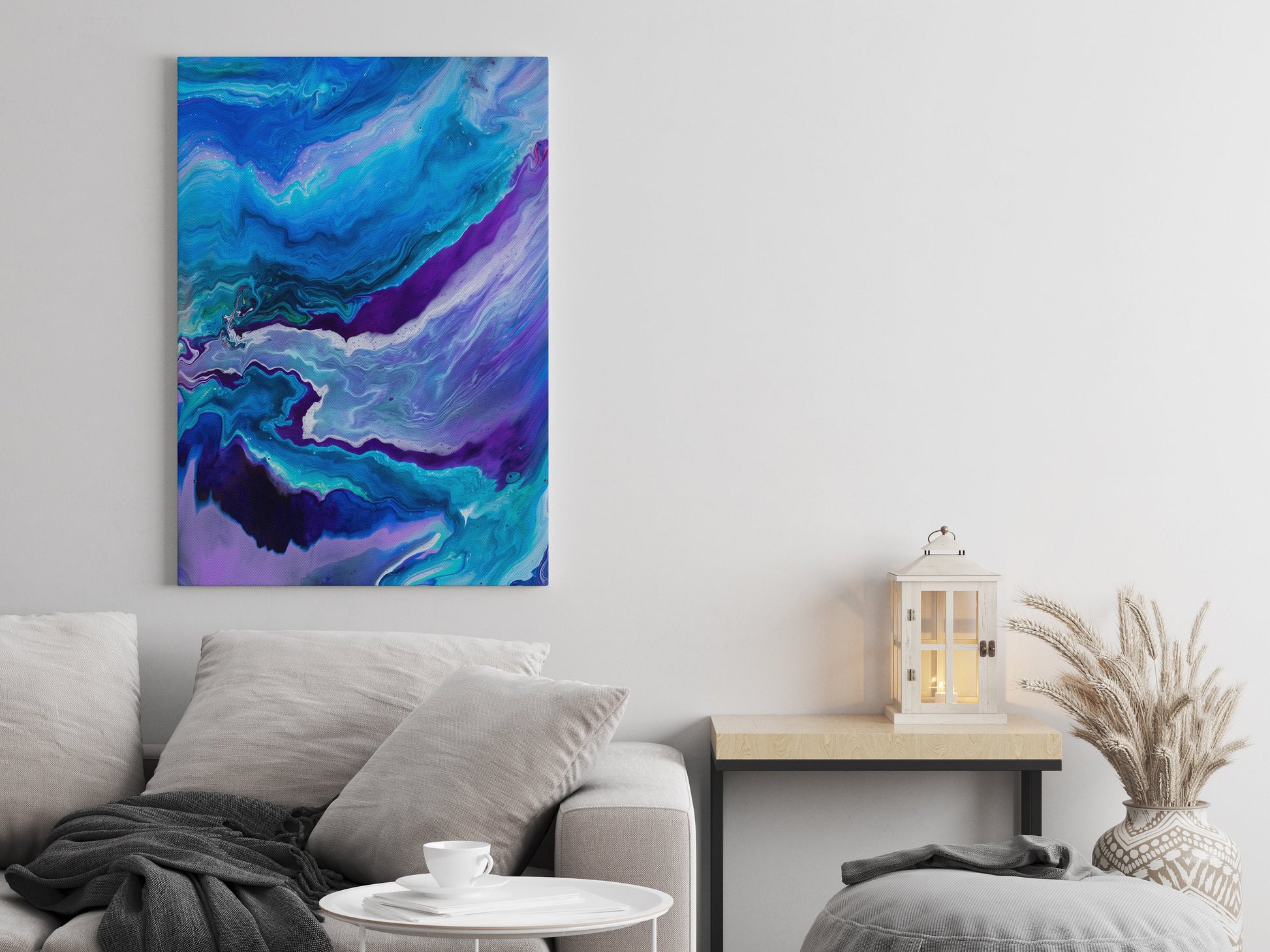 Dreamy Blue Abstract Canvas Wrap ocean artwork aqua turquoise purple art modern beach decor