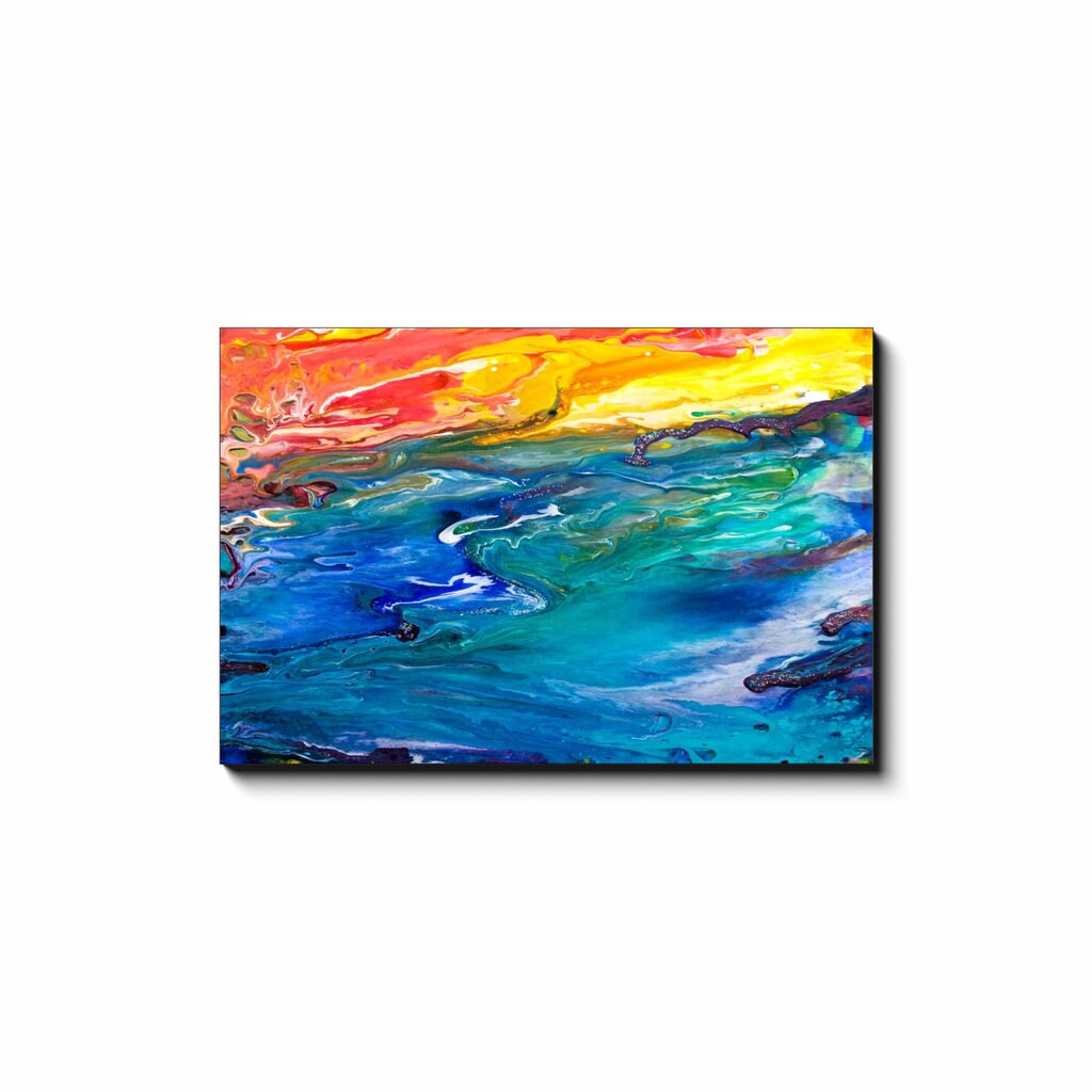 Abstract Ocean Canvas Wrap blue yellow colorful art beach artwork water