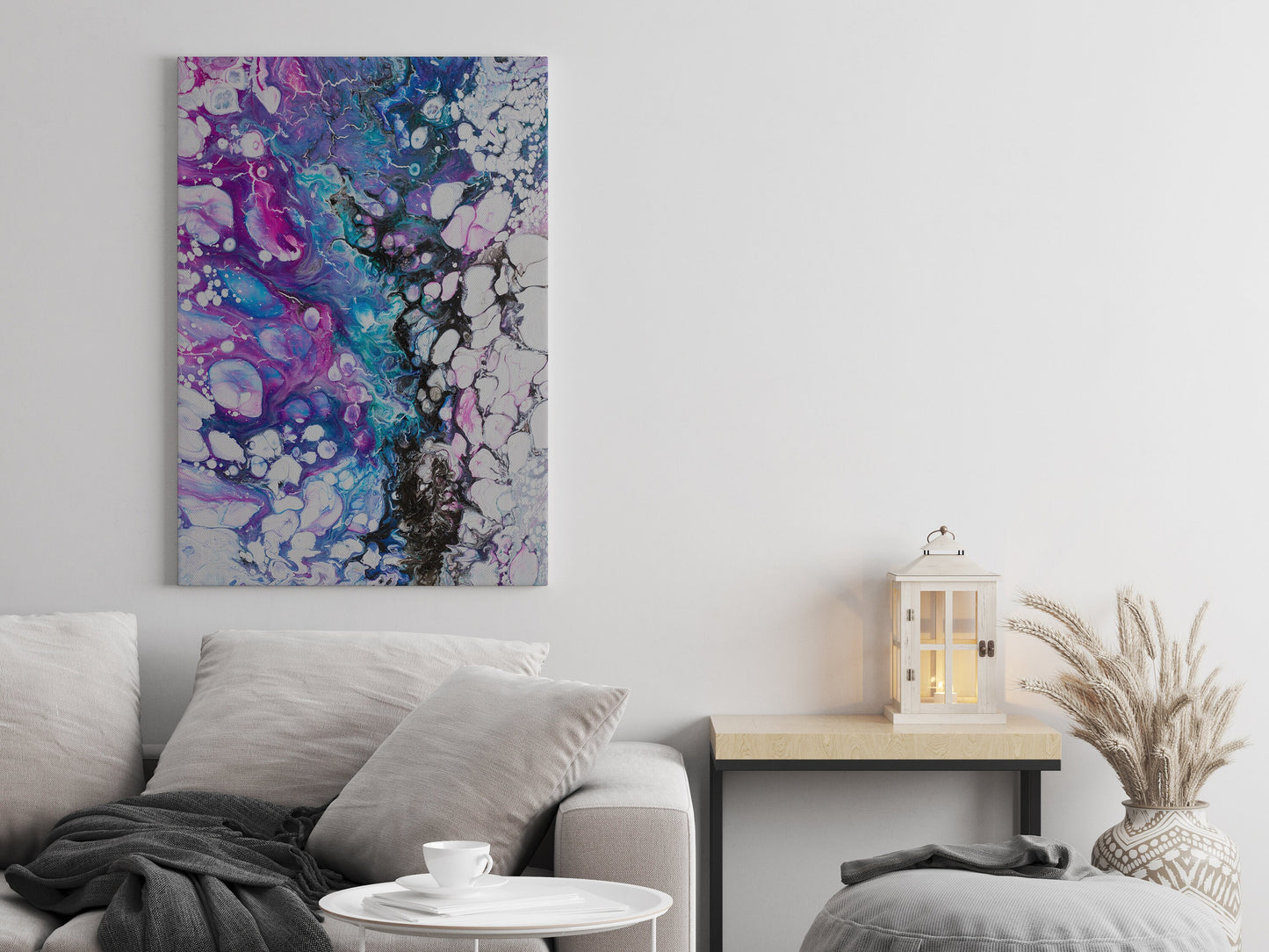 Abstract Art Canvas Wrap blue pink fluid artwork modern contemporary aqua
