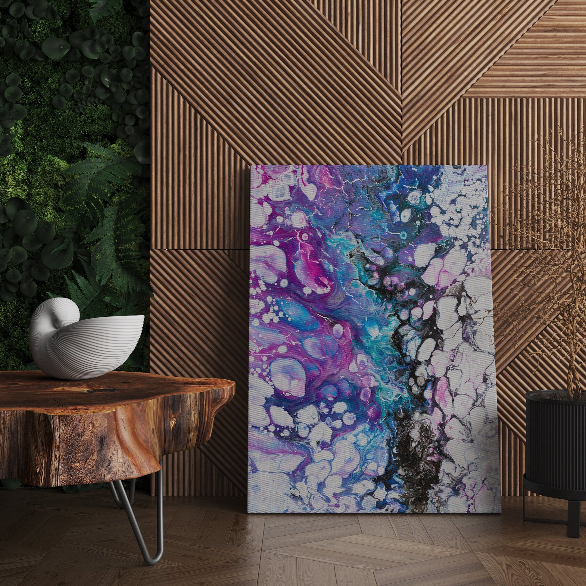 Abstract Art Canvas Wrap blue pink fluid artwork modern contemporary aqua