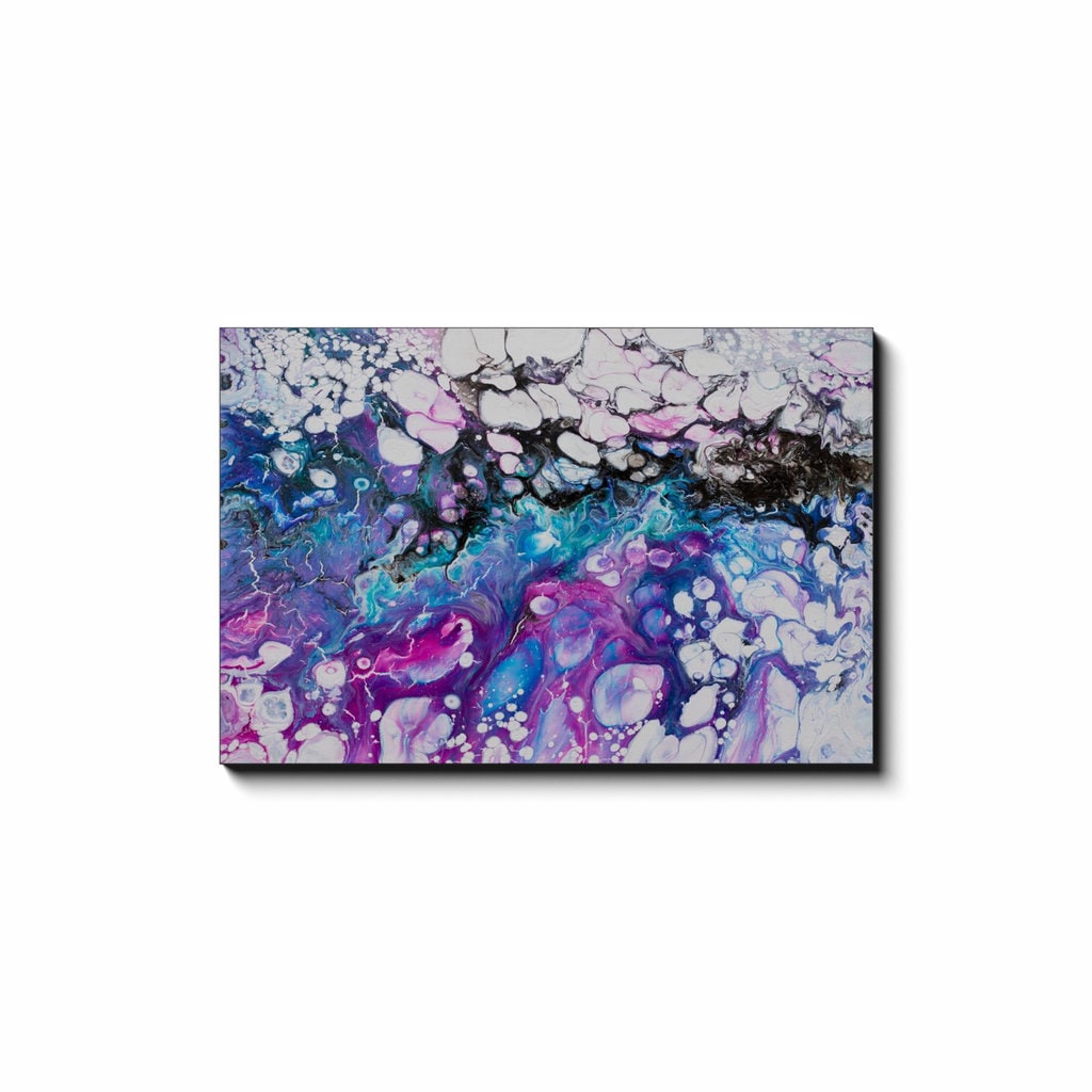 Abstract Art Canvas Wrap blue pink fluid artwork modern contemporary aqua