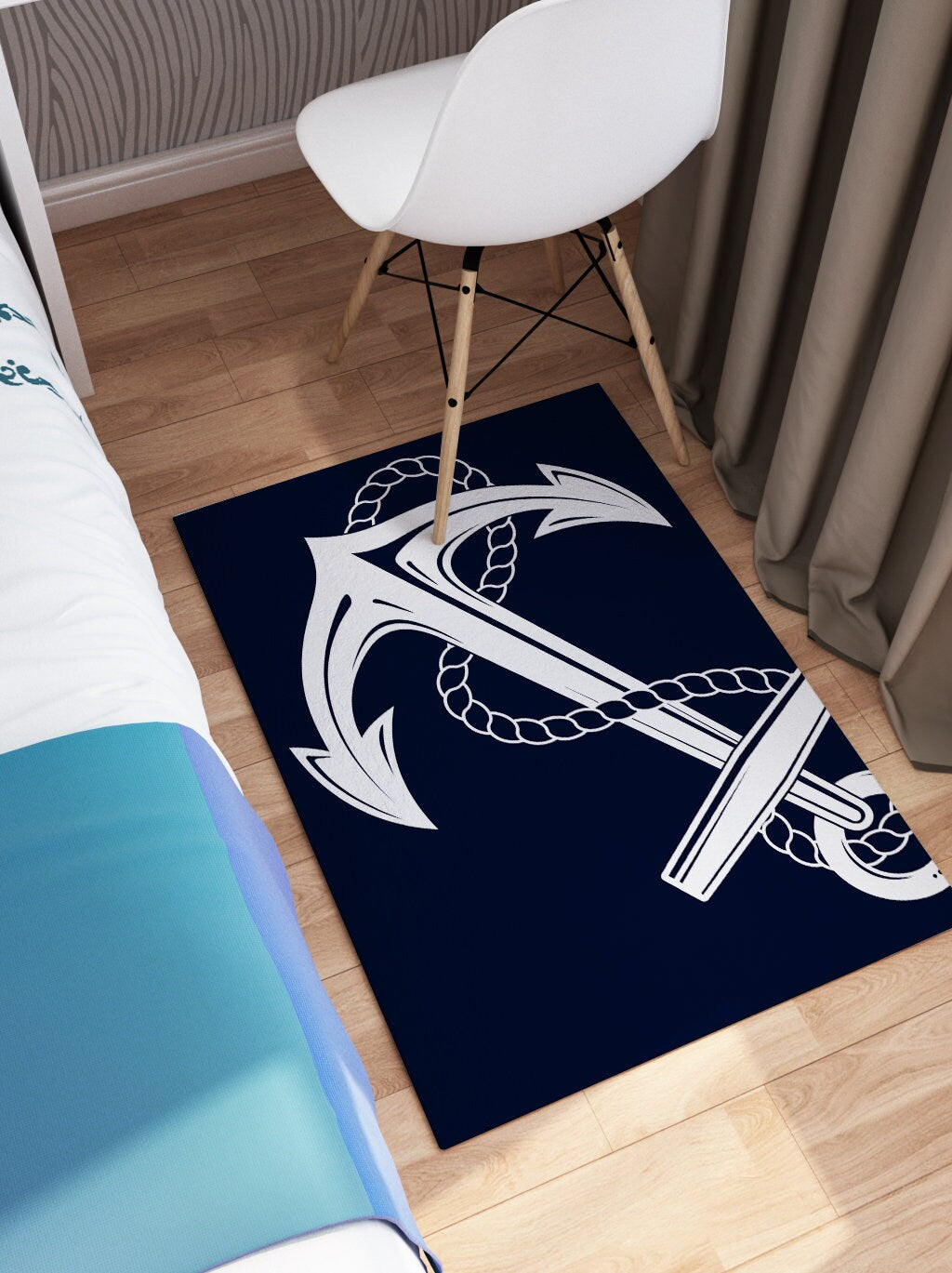 Anchor Rug nautical Rug boaters Rugs navy white Floor Rug beachy Rugs 3x5 4x6 5x7 5x8 8x10 Large rug beach decor anchors rope boating
