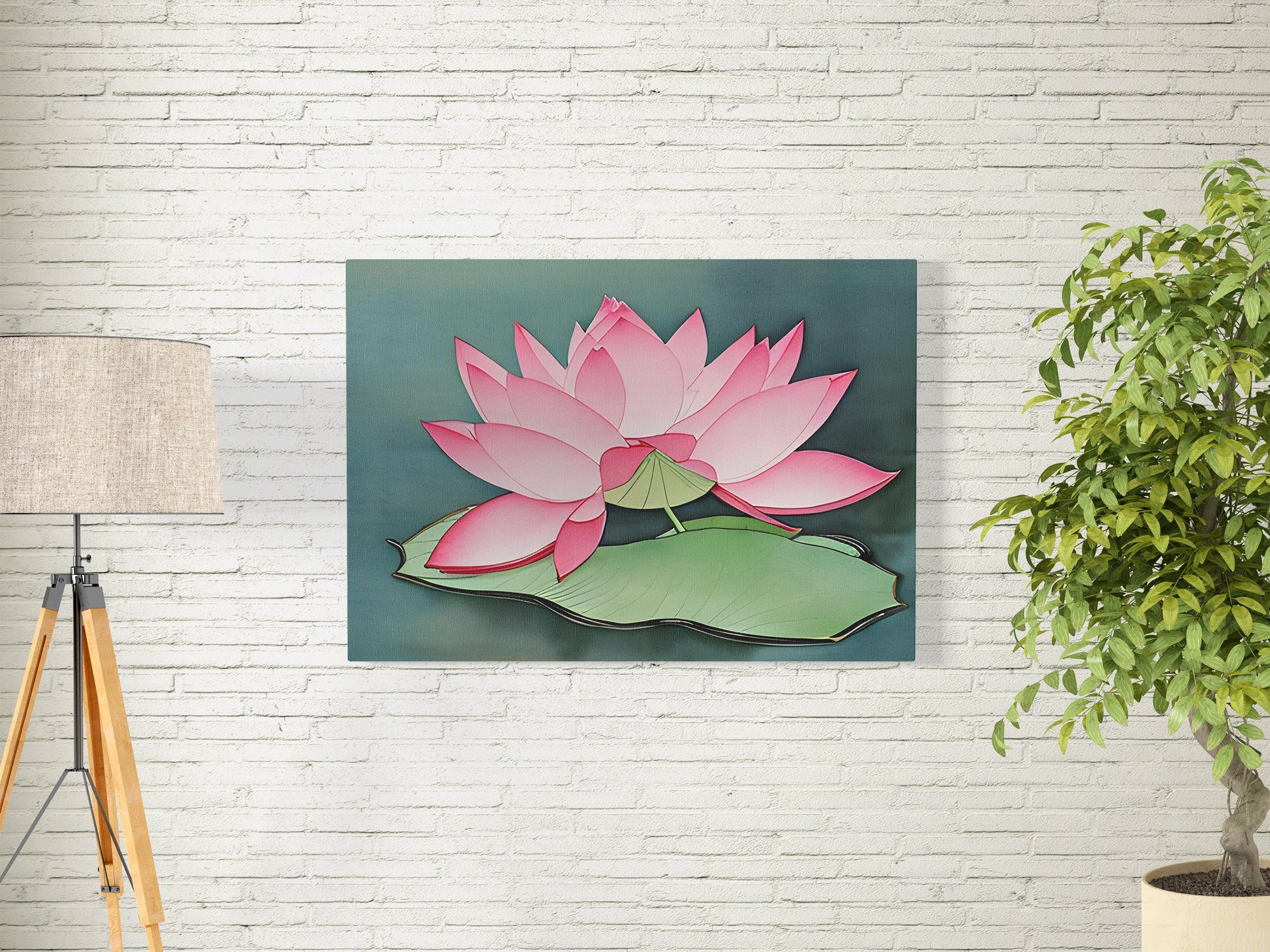 Lotus Canvas Wrap green pink lotus flower spa zen wall art lotus artwork