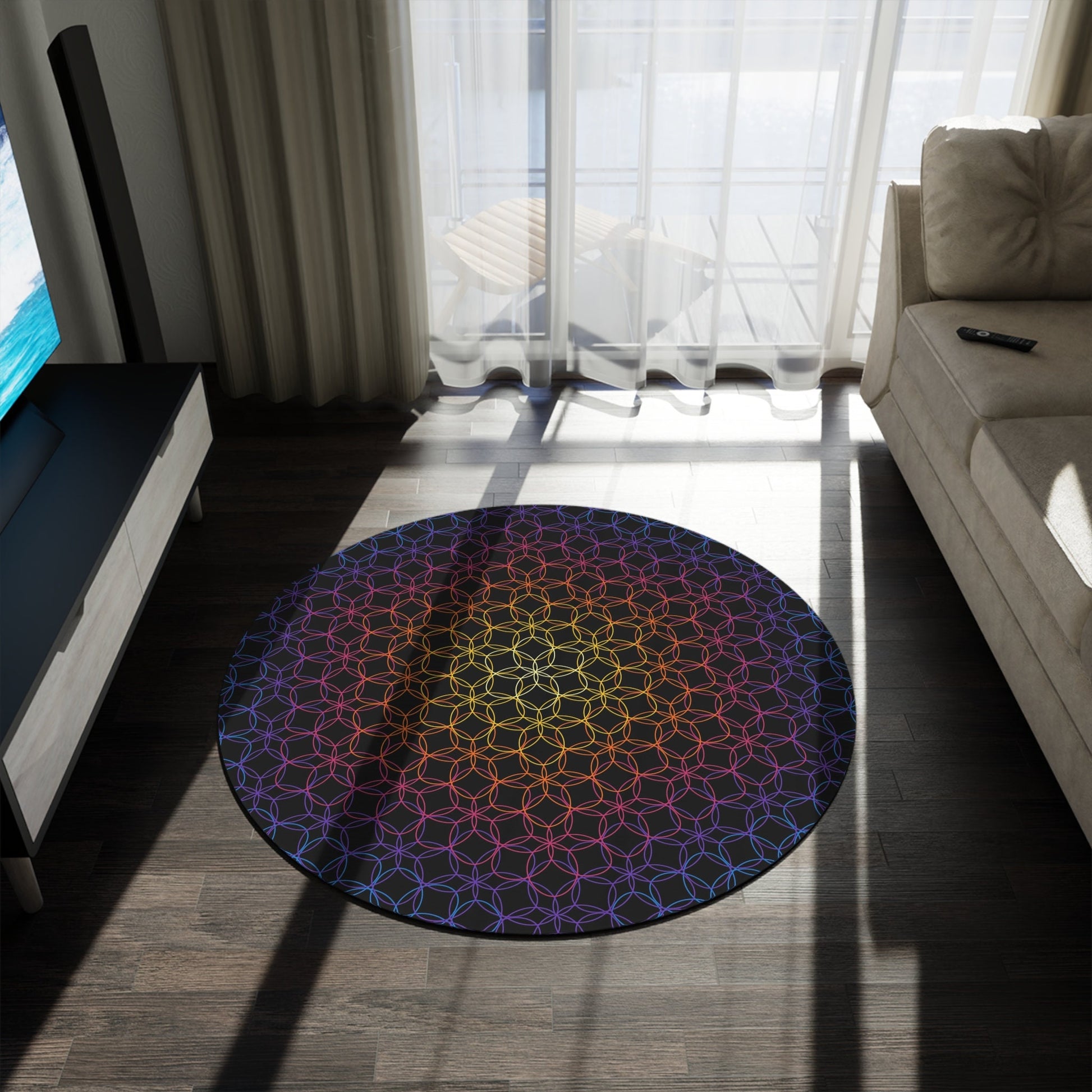Sacred Geometry Rug 5ft Rainbow Geometric Rug 5' spiritual Rug Floor Rug rugs rainbow rug colorful