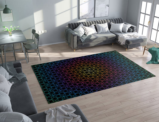 Sacred Geometry Rug Rainbow Geometric Rug spiritual Rug Floor Rug 3x5 4x6 5x7 9x12 Large rugs rainbow rug colorful