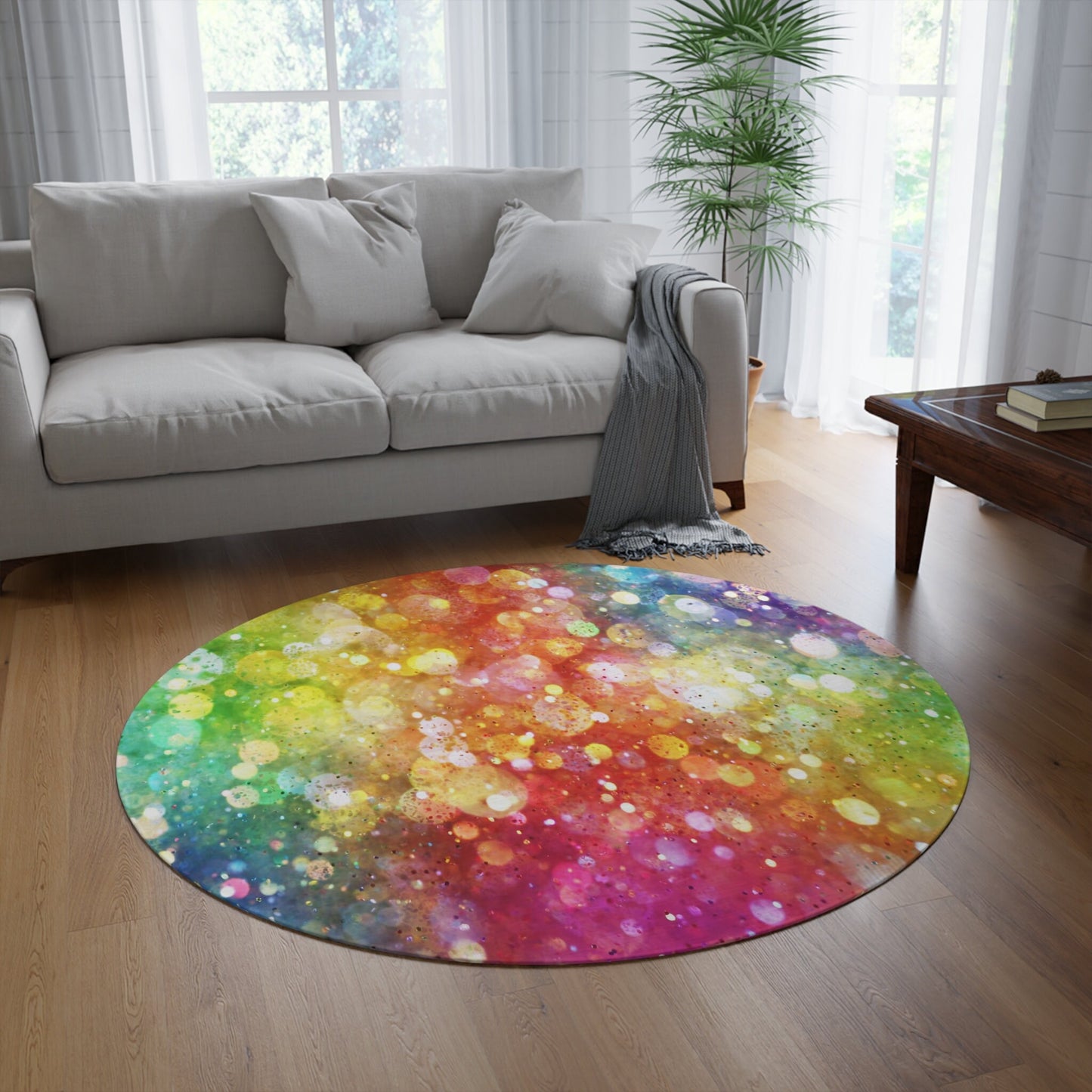 Rainbow Confetti Round Rug 5FT rainbow Rug rainbow Rugs girly Floor Rug childrens Rugs 5' circle unicorn rugs fairy decor girls