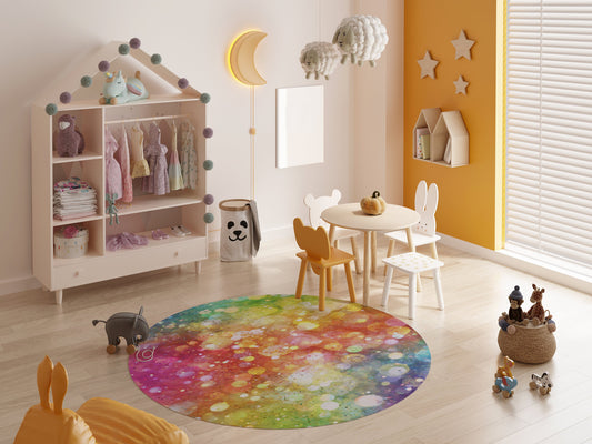 Rainbow Confetti Round Rug 5FT rainbow Rug rainbow Rugs girly Floor Rug childrens Rugs 5' circle unicorn rugs fairy decor girls