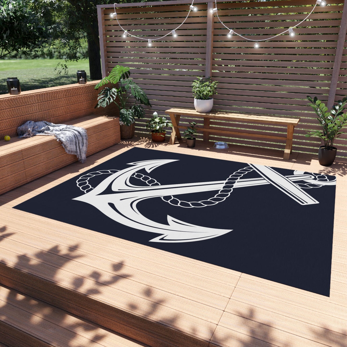 Anchor Outdoor Rug Nautical Patio Rugs navy white Porch rugs 2x3 5x7 large 8x10 9x12