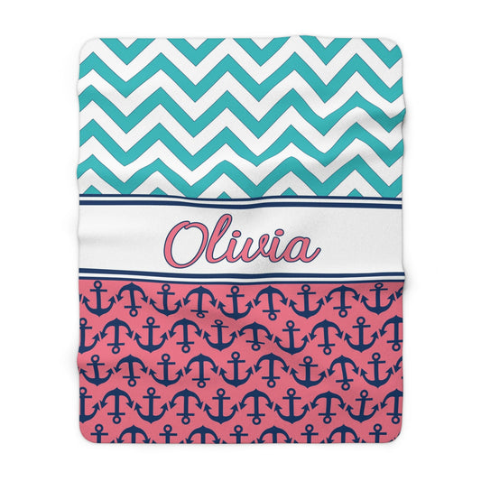 Custom Name Blanket chevrons anchors throw blanket nautical personalized baby shower gift unique blanket Christmas gift cheap gift