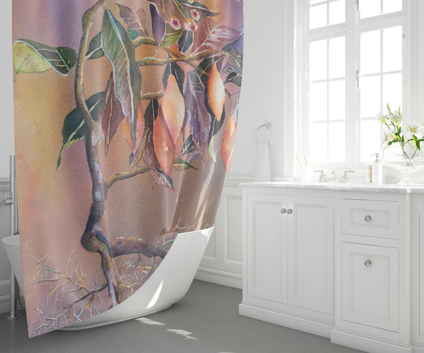 Tabernanthe Shower Curtain African tree roots bathroom decor shower curtains watercolor original artwork