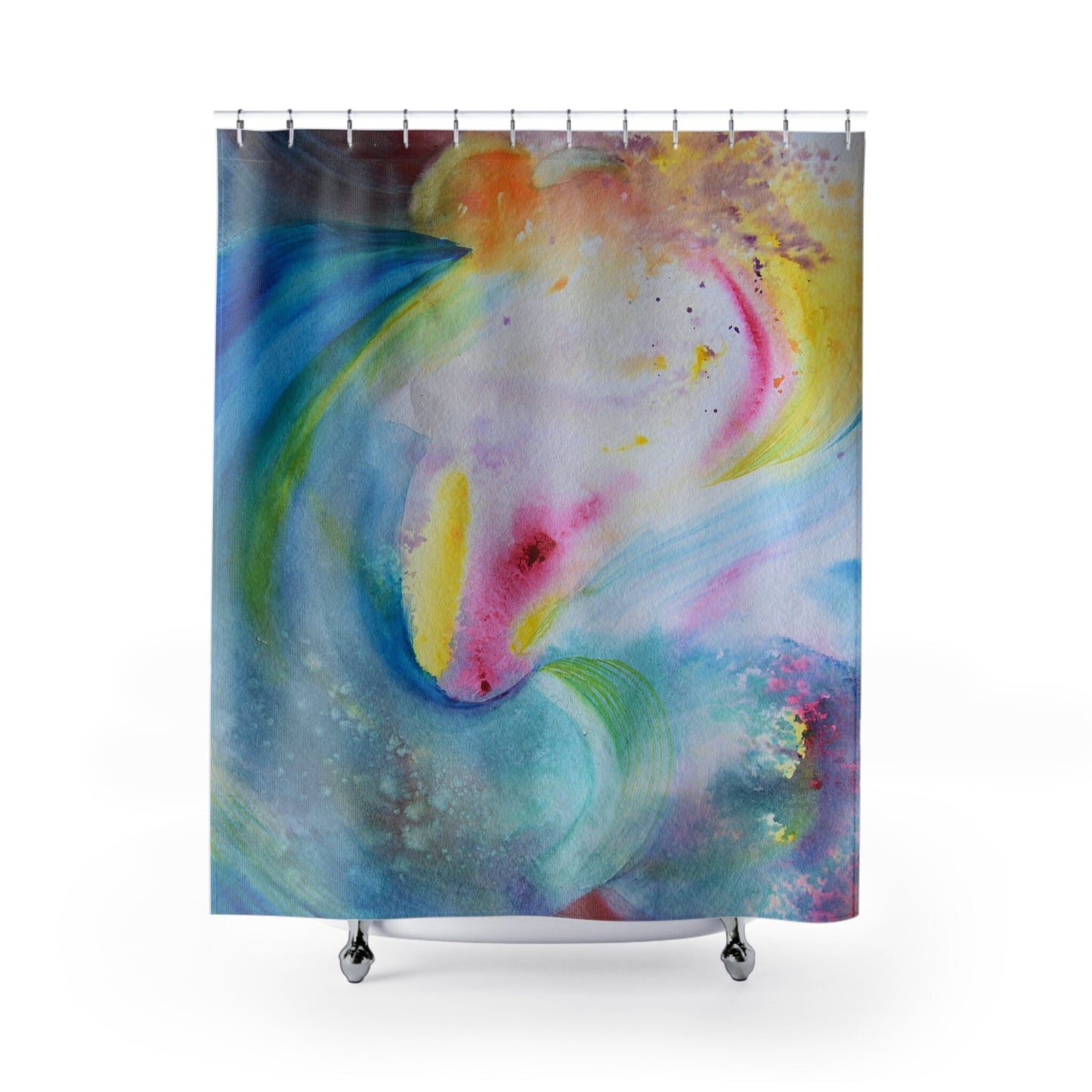 Abstract Watercolor shower curtain abstract art bathroom decor colorful shower curtain pink blue yellow green shower