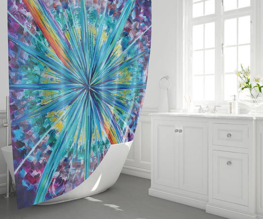 Starburst Shower Curtain & or bath mat abstract art shower curtains sunburst shower curtain colorful blue purple yellow rainbow shower
