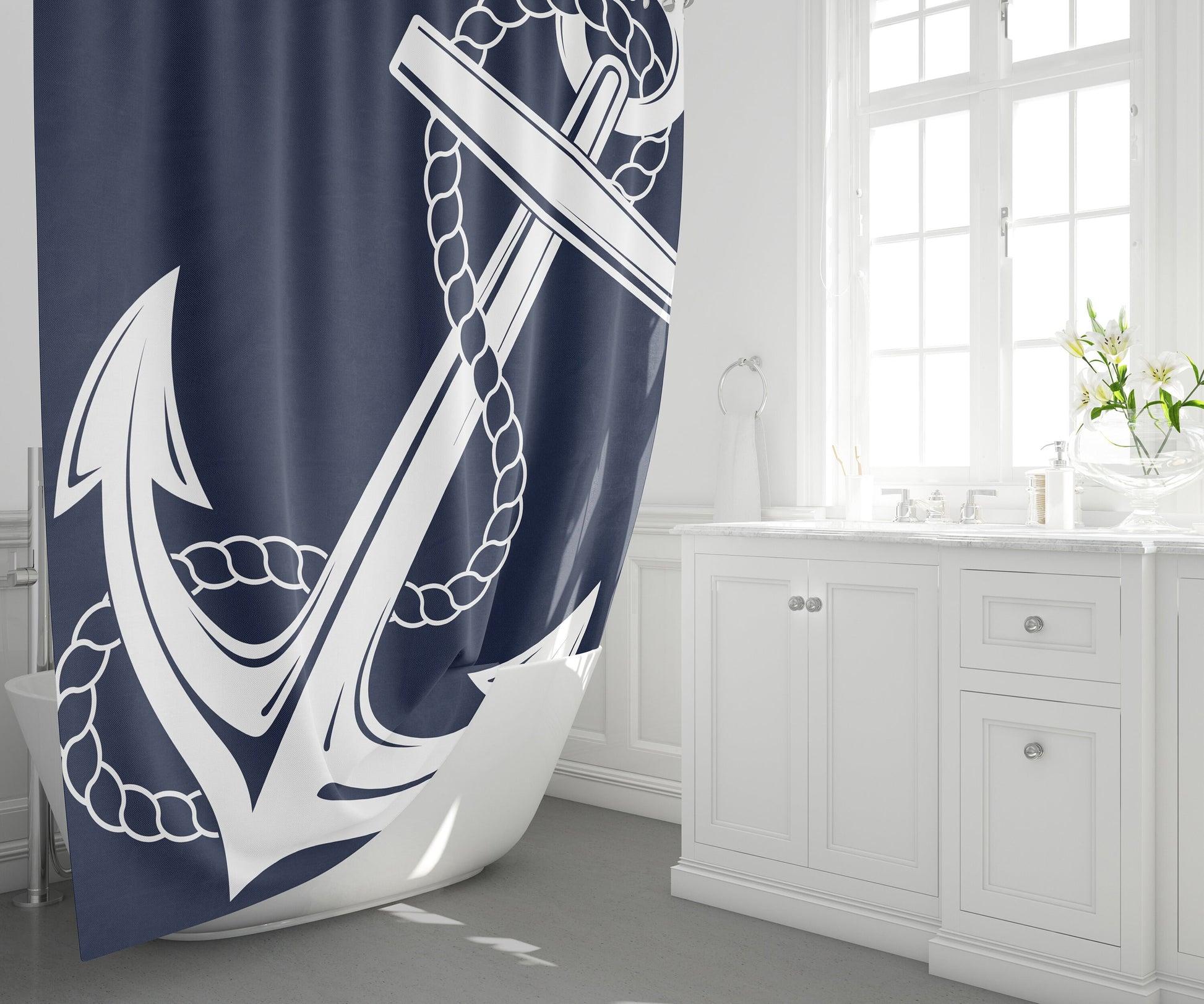 Nautical Shower Curtain Navy anchor shower curtains tropical shower curtain boating shower curtains nautical decor