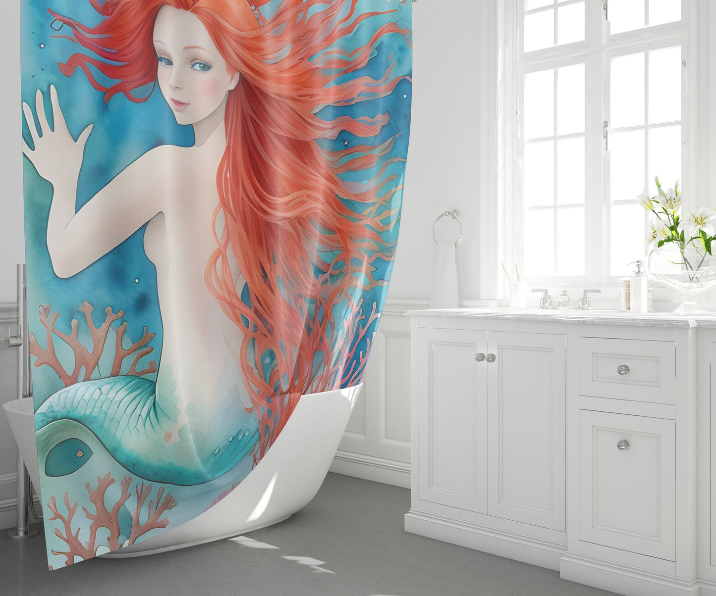 Mermaid Shower Curtain ocean shower curtains mermaid shower curtain red haired sexy mermaid bath decor