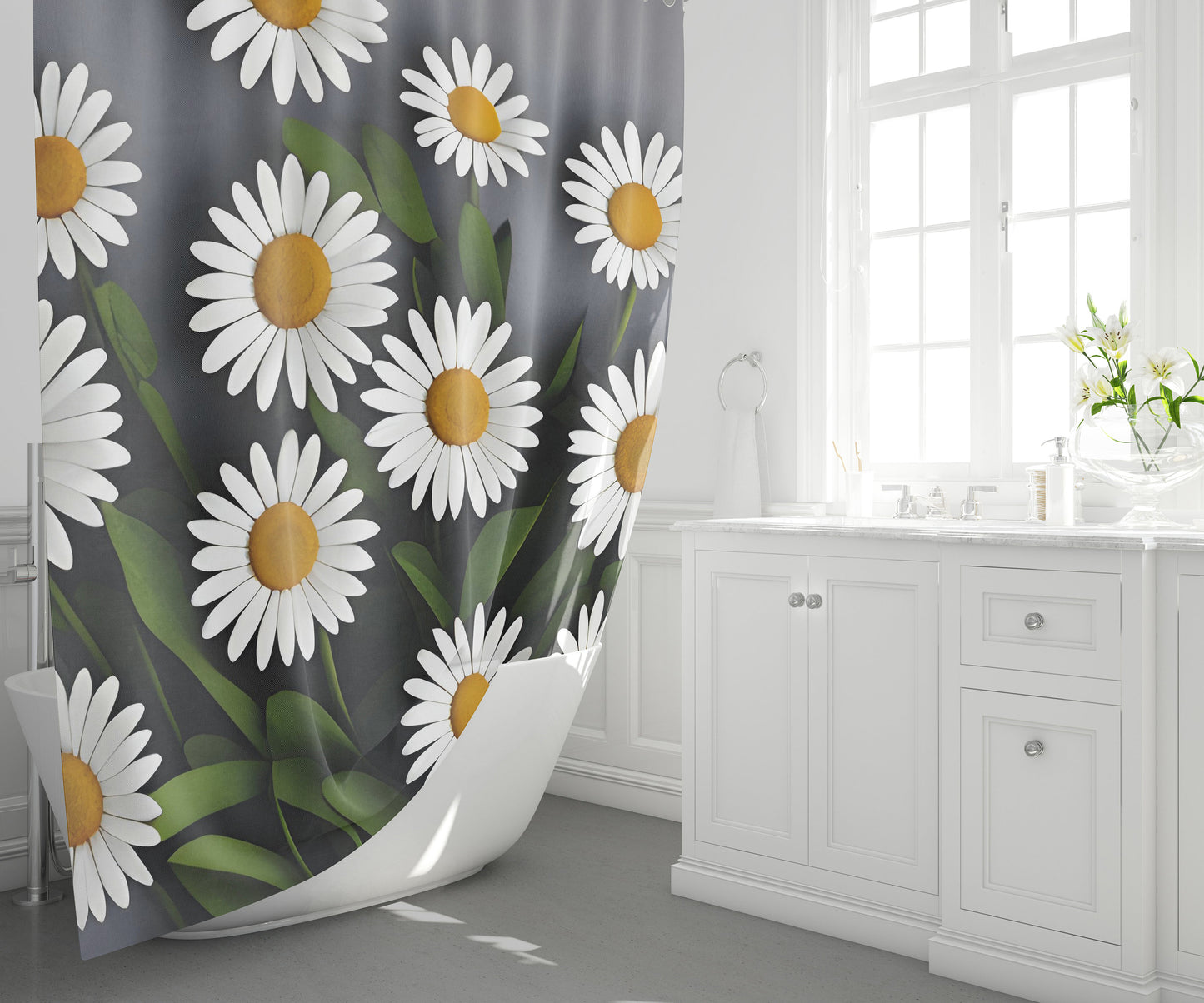 Daisy Shower Curtain & or Bath Mat Daisies white gray green flower bath mat daisy bathroom floral