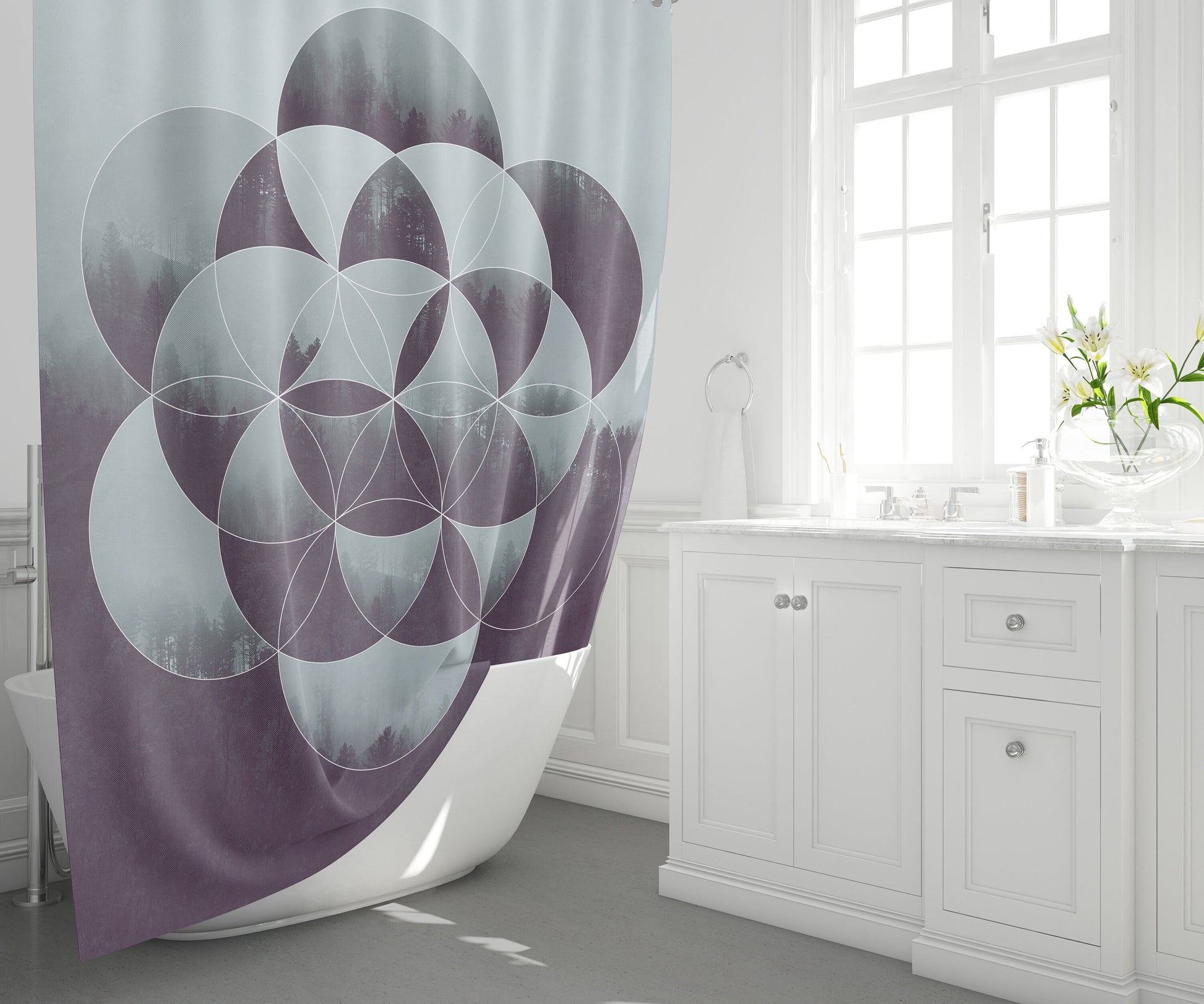 Gray Sacred Geometry Shower Curtain spiritual shower gray shower curtain grey shower curtains nature shower curtain sacred geometry bathroom