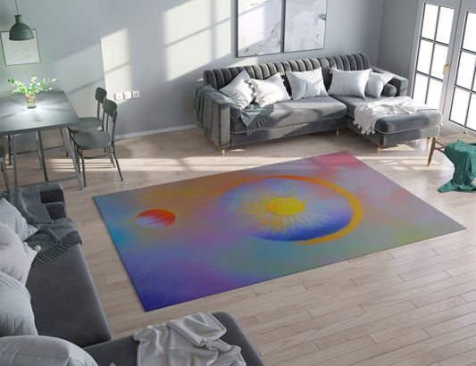 Sun Moon Abstract Art Rug modern Rug contemporary Rugs yellow colorful pastel celestial Floor Rugs 2x3 3x5 4x6 5x7 8x10 Large rug