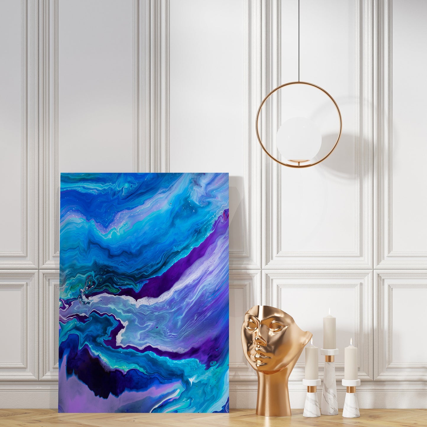 Dreamy Blue Abstract Canvas Wrap ocean artwork aqua turquoise purple art modern beach decor