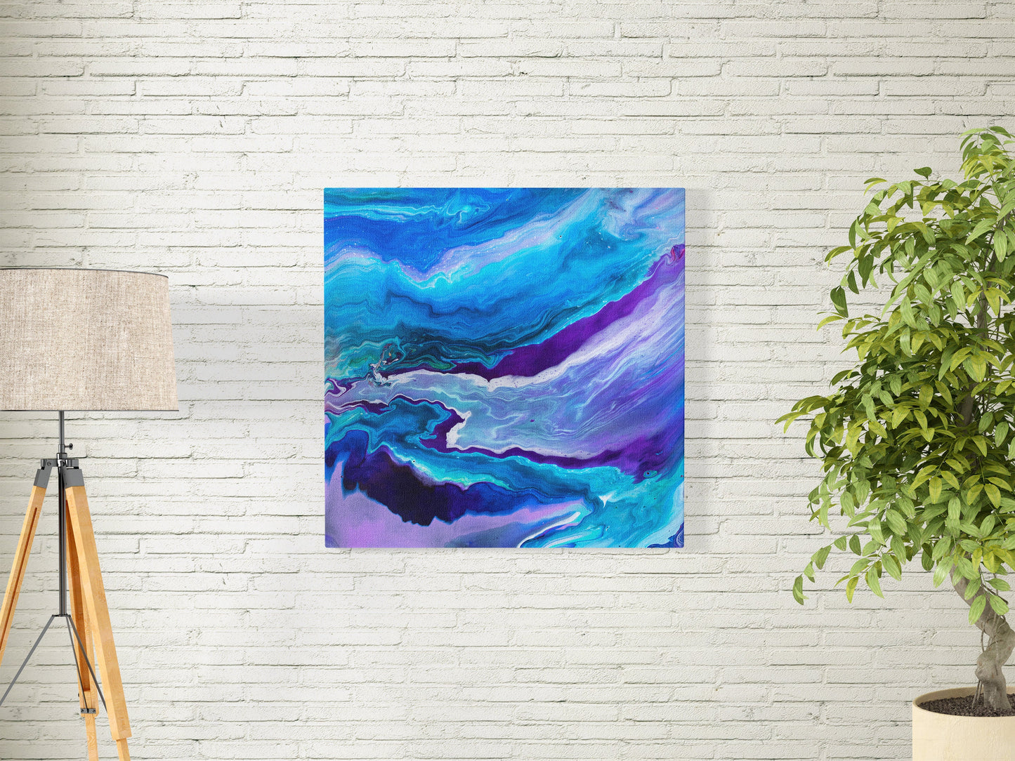 Dreamy Blue Abstract Canvas Wrap ocean artwork aqua turquoise purple art modern beach decor