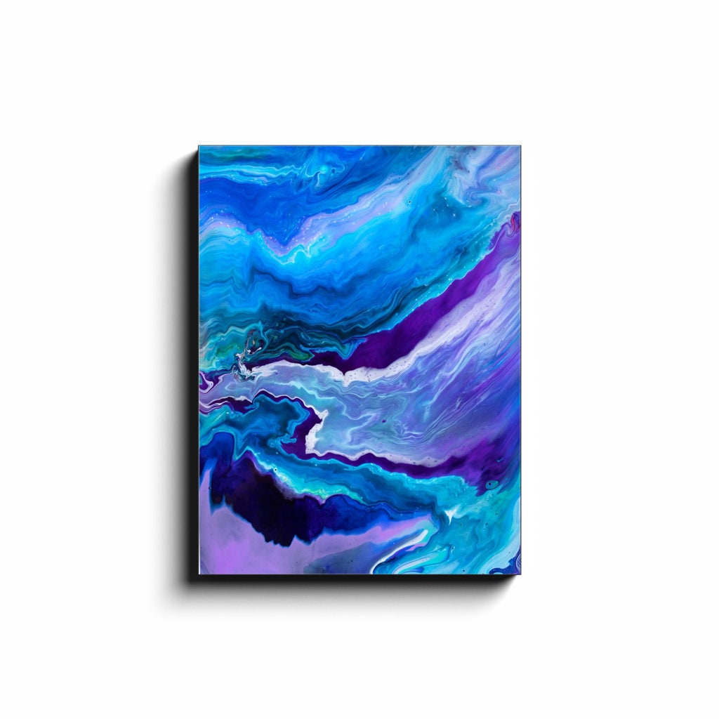 Dreamy Blue Abstract Canvas Wrap ocean artwork aqua turquoise purple art modern beach decor