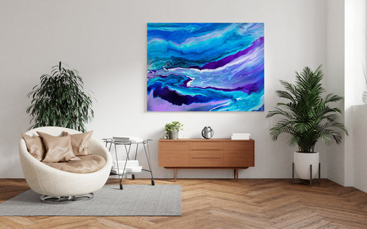 Dreamy Blue Abstract Canvas Wrap Landscape ocean artwork aqua turquoise purple art modern beach decor