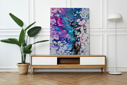 Abstract Art Canvas Wrap blue pink fluid artwork modern contemporary aqua