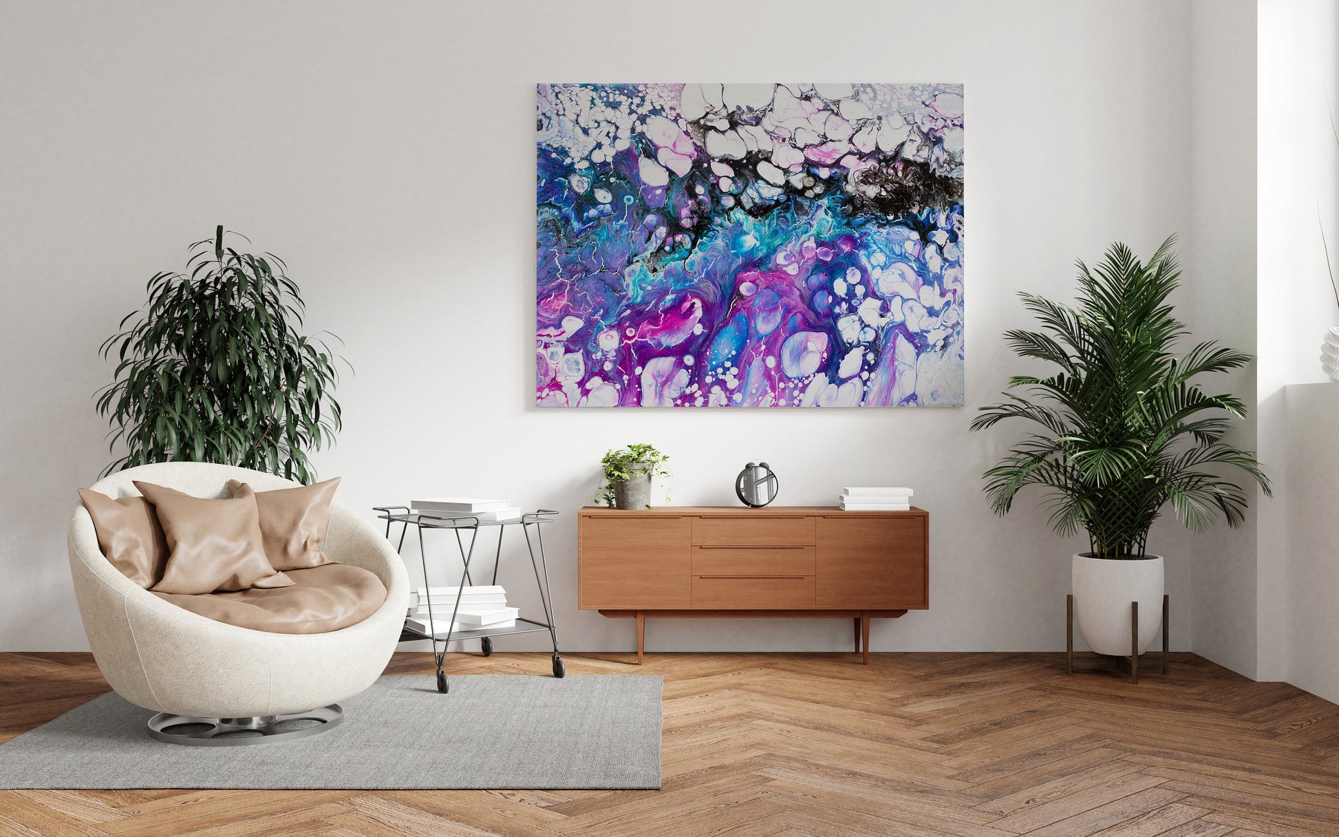 Abstract Art Canvas Wrap blue pink fluid artwork modern contemporary aqua