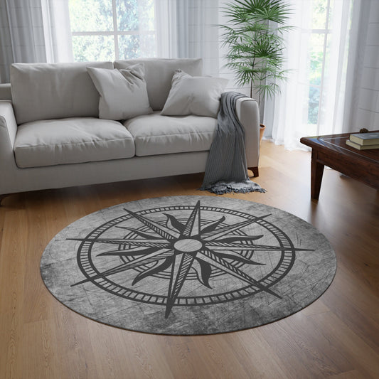 Compass Round Rug nautical gray grunge rug compasses floor mat large small marine ocean boat boating 5ft Round