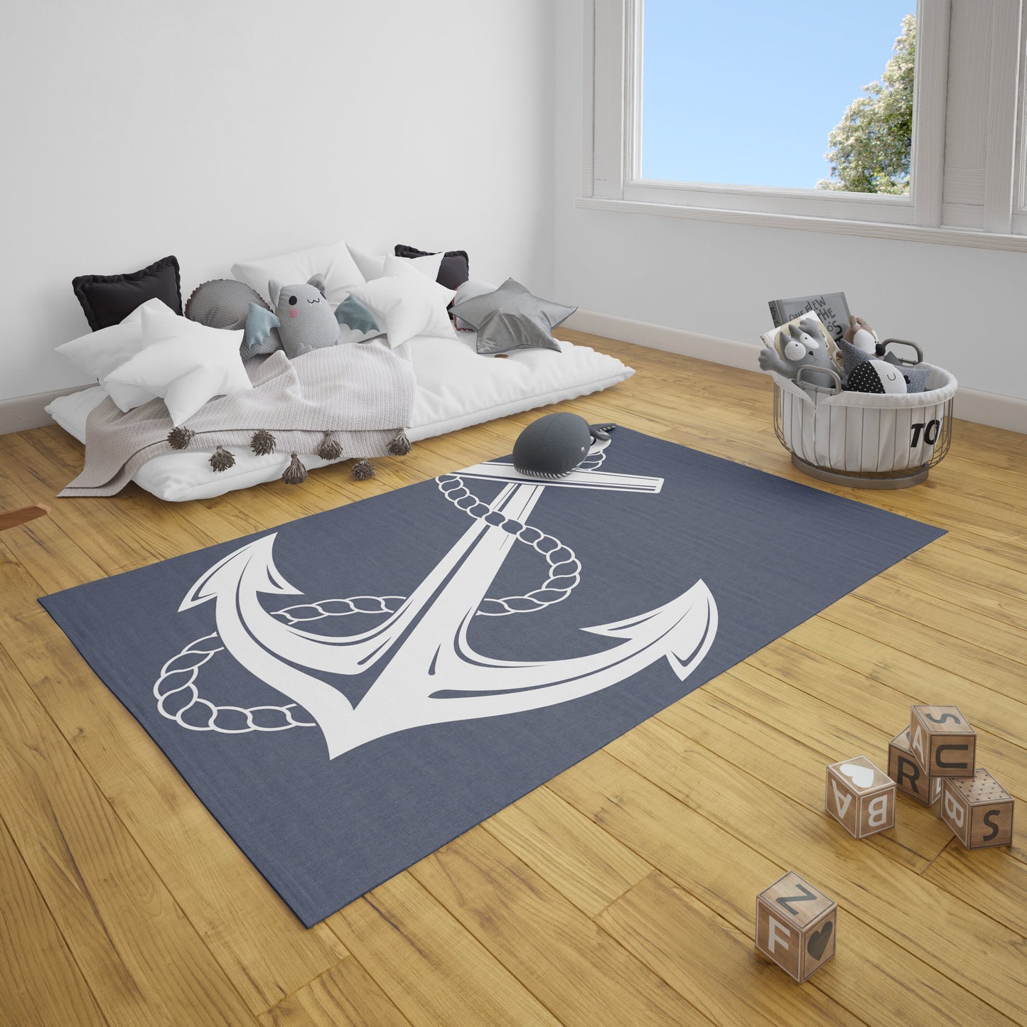 Anchor Rug nautical Rug boaters Rugs navy white Floor Rug beachy Rugs 3x5 4x6 5x7 5x8 8x10 Large rug beach decor anchors rope boating
