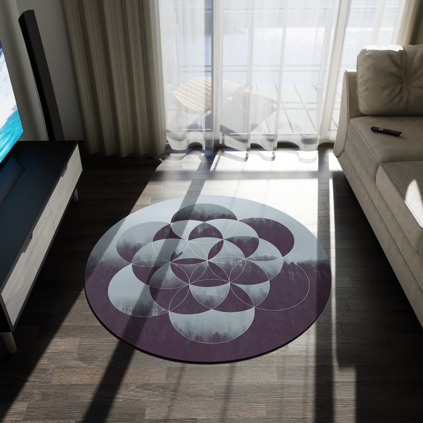 Sacred Geometry Rug Flower of life Rug Gray deep purple Rug Floor Rug 4x6 5x7 Large grey Round