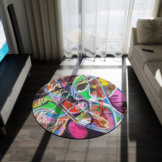 Colorful Abstract Pop Art Round Rug 5FT graffiti Rugs colorful 5' rugs circle grafiti decor abstract art floor mat pink green rugs round