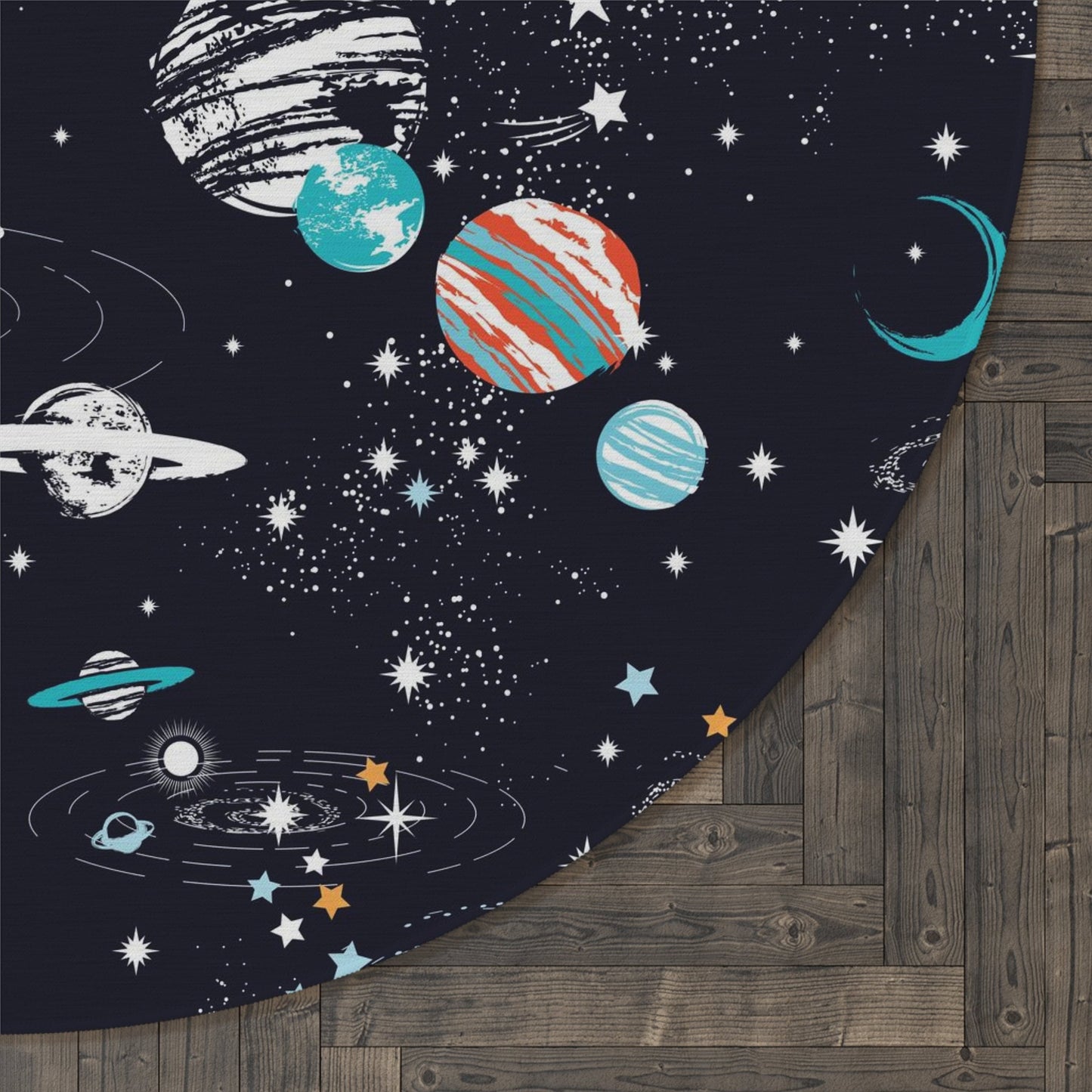 Space Galaxy Round Rug 5Ft blue orange space 5' Rug Girls Boys Rug kids Floor Rug space rugs galaxy rugs planets rug star constellations rug