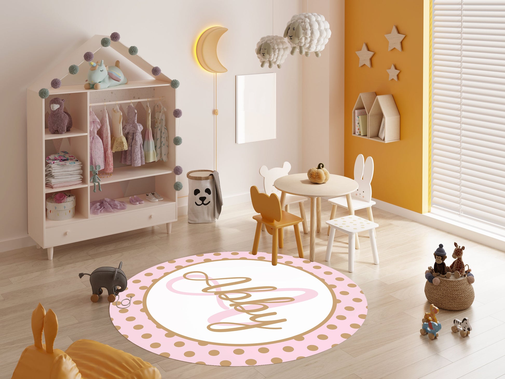 Pink gold Polka Dot Round 5FT Rug custom Name rugs letter personalised rug personalized girls rug custom gift rug custom area rugs