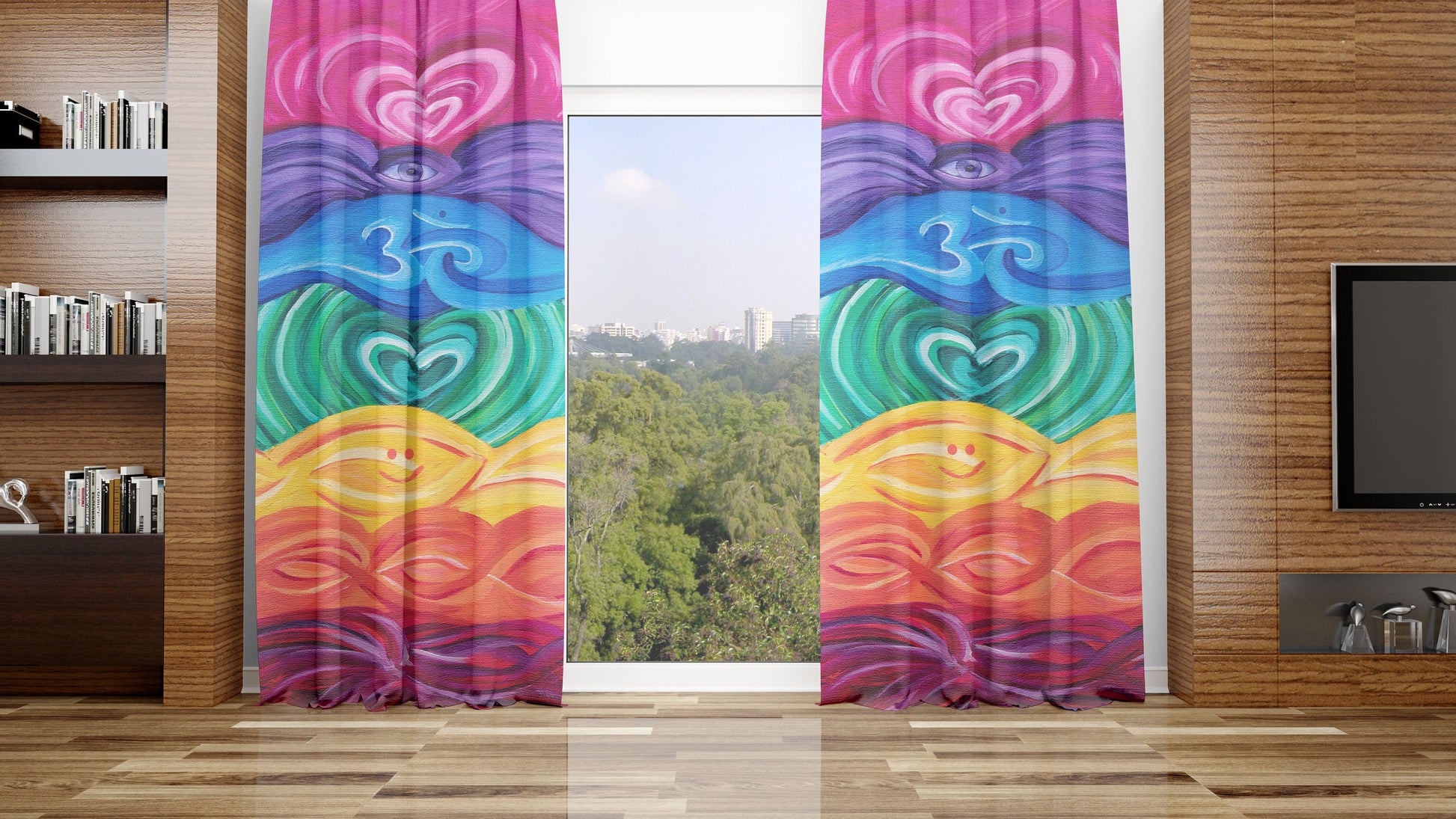 Chakra Window Curtain colorful Drapery Curtain Panels chakras window treatment artsy rainbow hippy gay kids unique spiritual yoga meditation