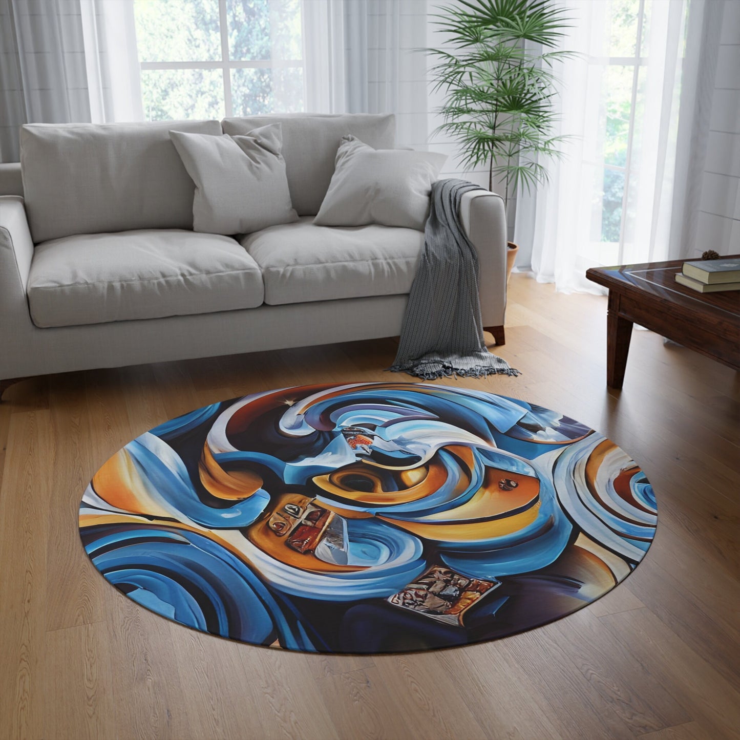 Abstract Art Rug colorful swirly blue yellow contemporary rugs 2x3 4x6 5x7 8x10 large rugs