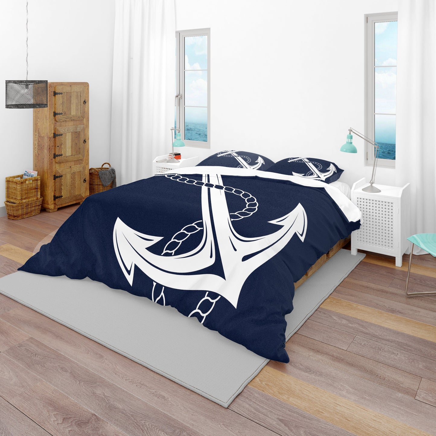 Anchor Duvet Cover or Comforter nautical bedding achors navy & white bedding beachy comforter ocean duvet covers boaters bedding