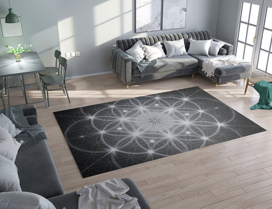 Sacred Geometry Rug flower of life Rug Rug black white gray Floor Rug 4x6 5x7 8x10 9x12 Large rugs neutral colors