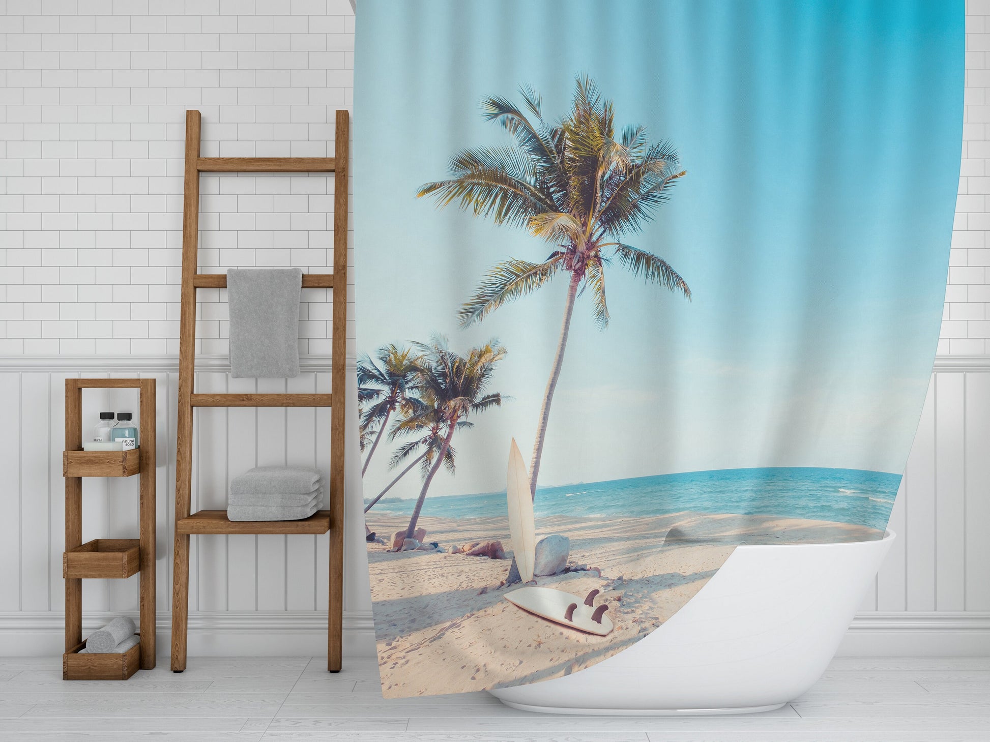 Surf Boards on Beach Shower Curtain surfboards shower curtains ocean shower curtain tropical shower curtains blue ocean