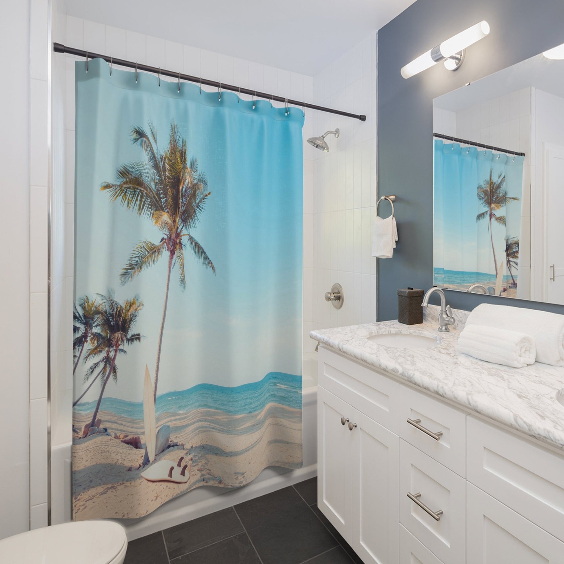 Surf Boards on Beach Shower Curtain surfboards shower curtains ocean shower curtain tropical shower curtains blue ocean