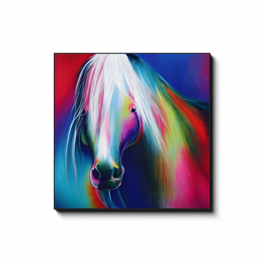 Abstract Horse Canvas Wrap Horses artwork colorful rainbow equestrian art white horse pink purple blue