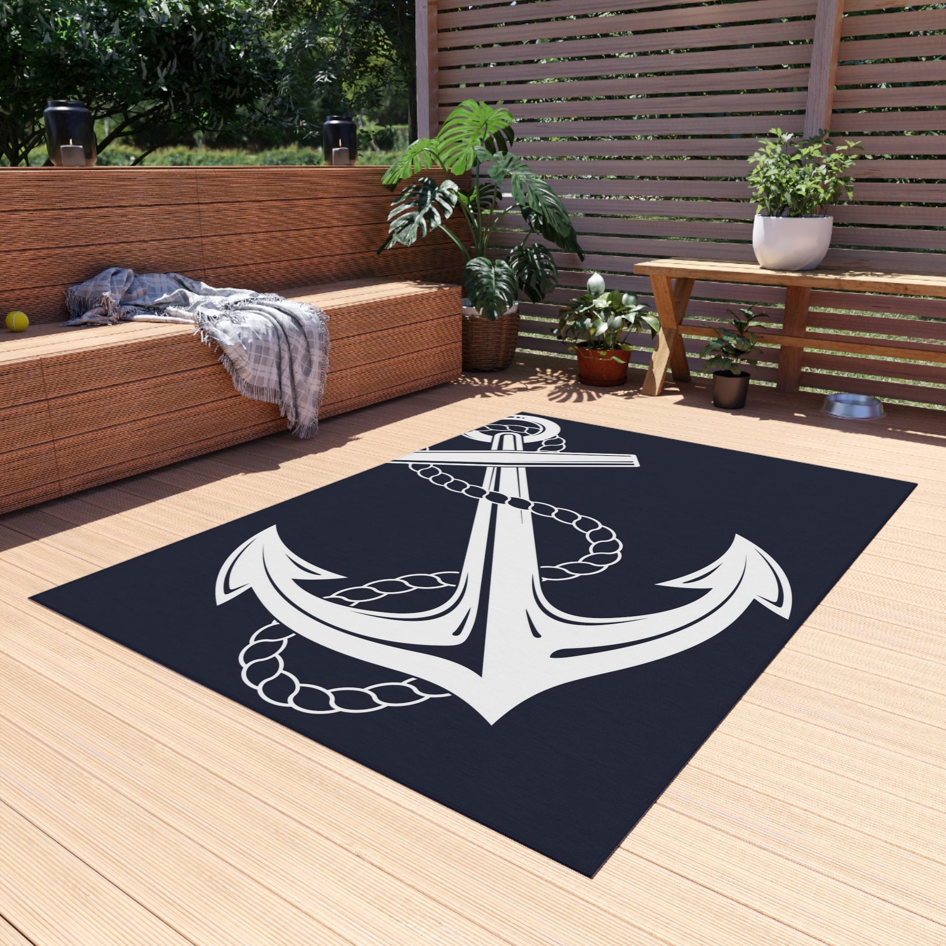 Anchor Outdoor Rug Nautical Patio Rugs navy white Porch rugs 2x3 5x7 large 8x10 9x12