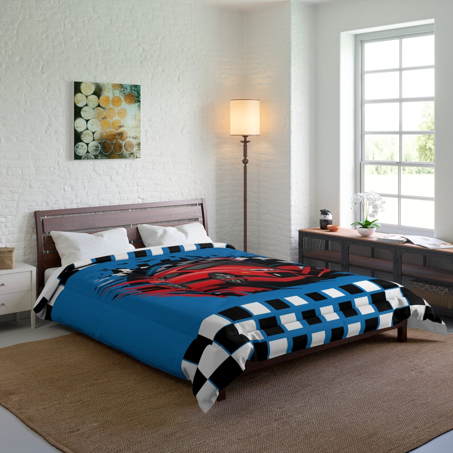 Car Racing Comforter or Duvet Cover kids bedding racetrack themed bedroom