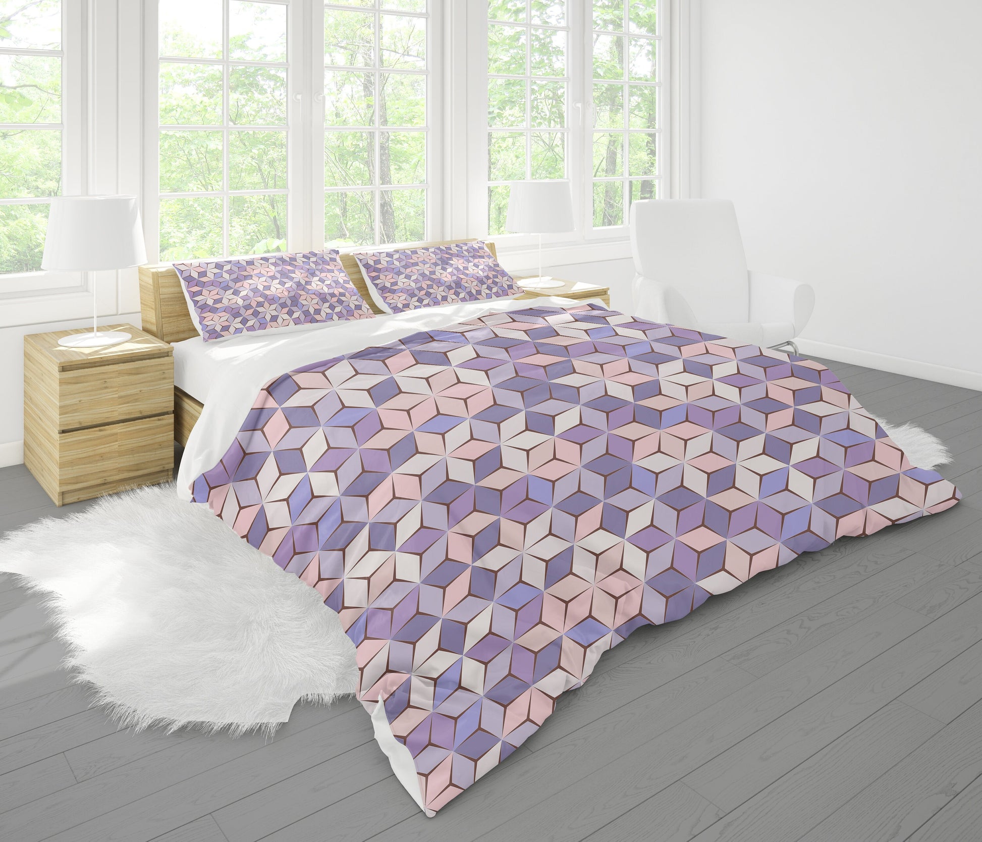 Pink Purple Geometric Duvet Cover or Comforter lavender bedding