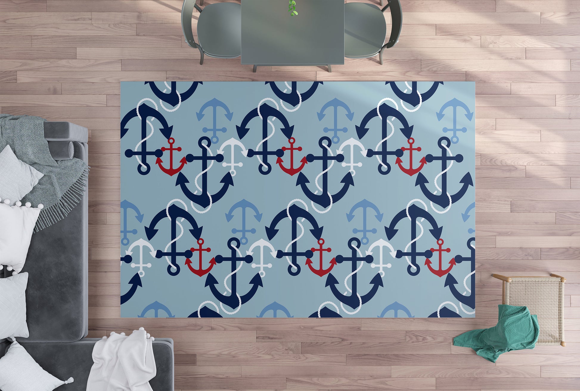 Anchors Rug baby blue navy red nautical rugs coastal
