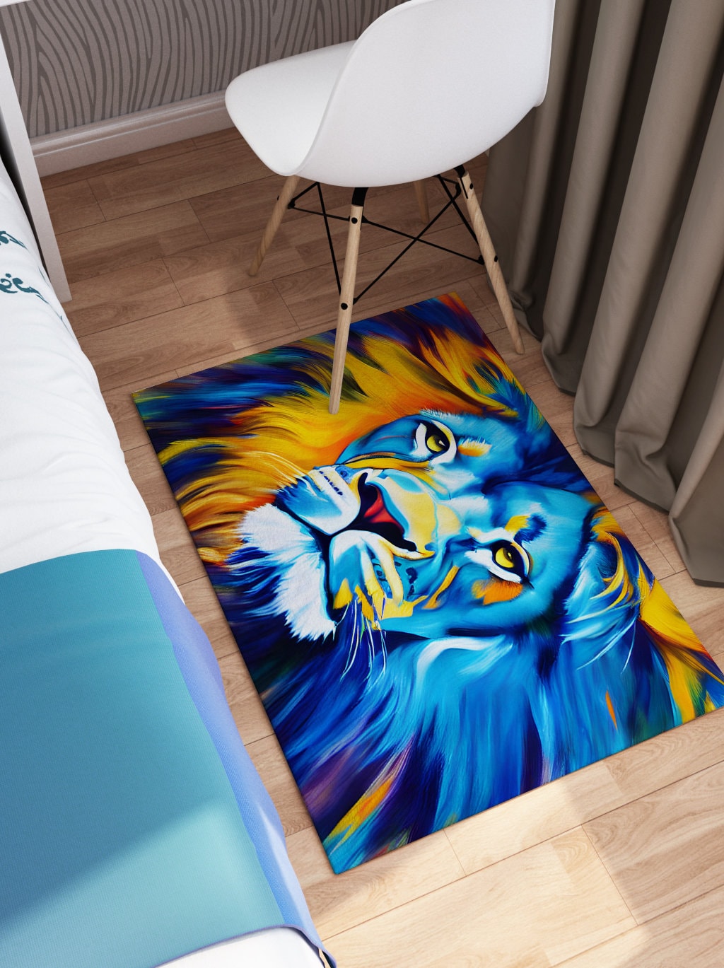 Lion Rug blue yellow 2x3 3x5 4x6 5x7 8x10 large rugs lions