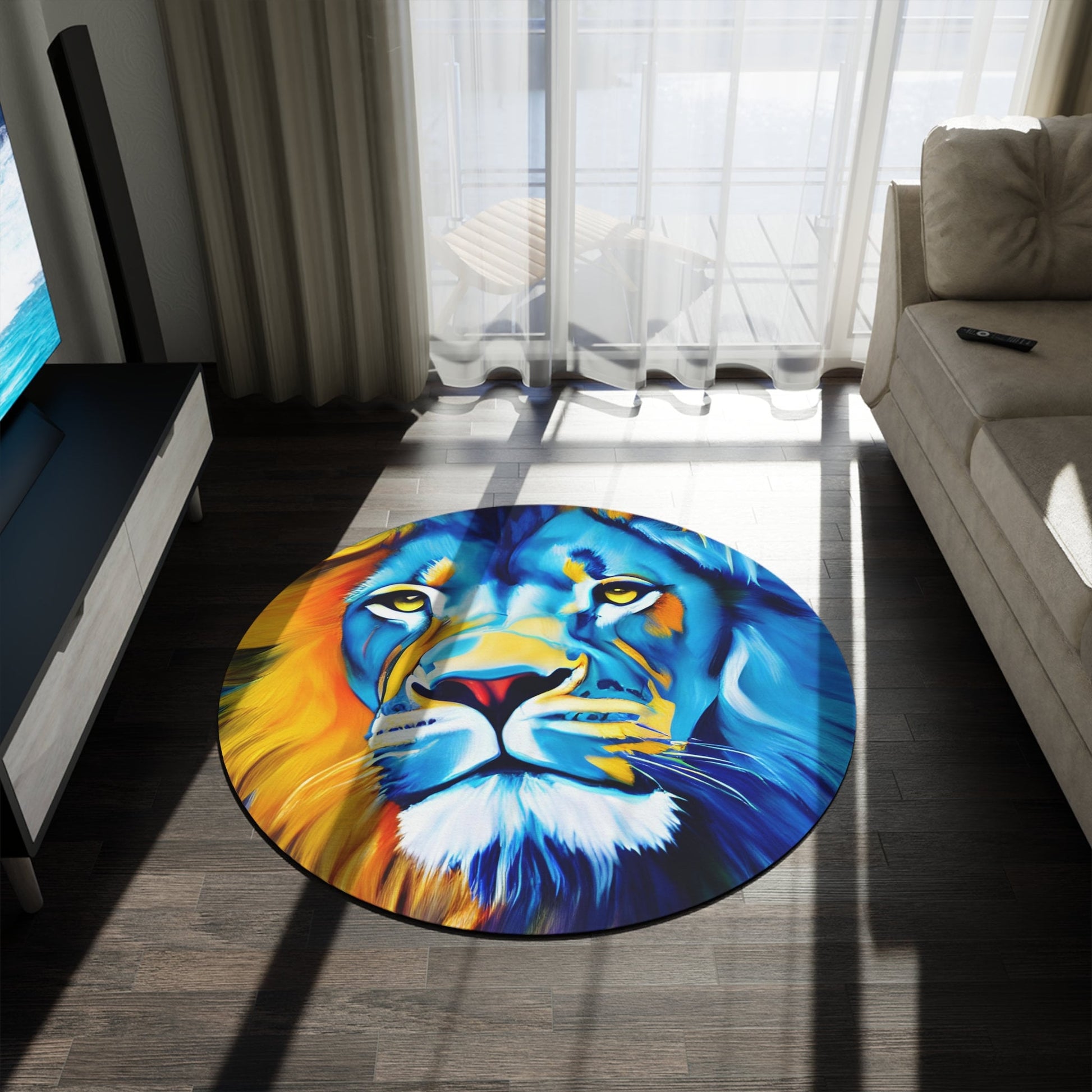 Lion Rug blue yellow 2x3 3x5 4x6 5x7 8x10 large rugs lions