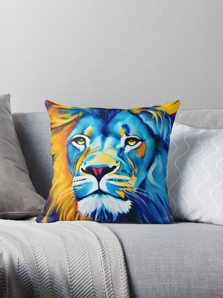 Lion Throw Pillow lions blue yellow colorful pillows